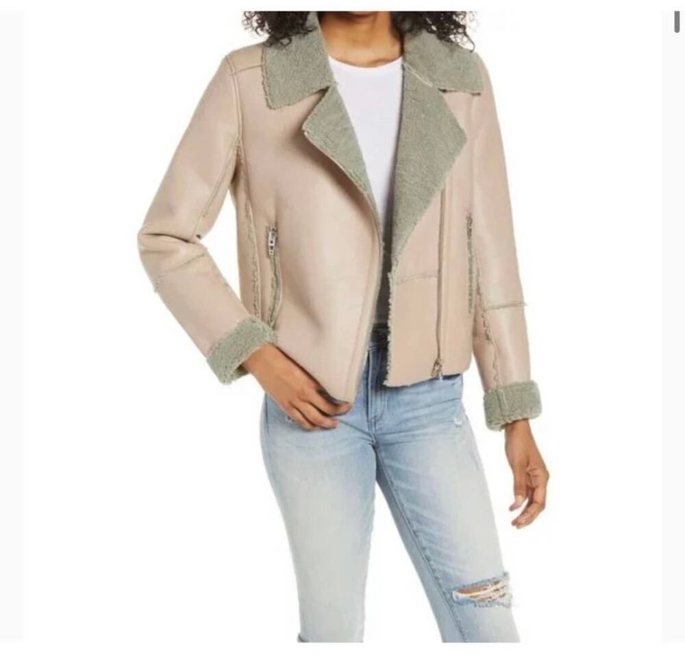 NEW Blank NYC Bonded Faux Shearling Moto Biker Jacket Size Small